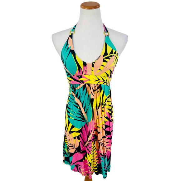Vintage Y2K Victoria's Secret Sexy Multicolored Tropical Print Halter Mini Dress - Picture 12 of 13